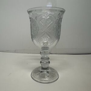 Vintage 1978 Avon Pressed Glass Goblet Heart Diamond Pattern Clear Wine Glass